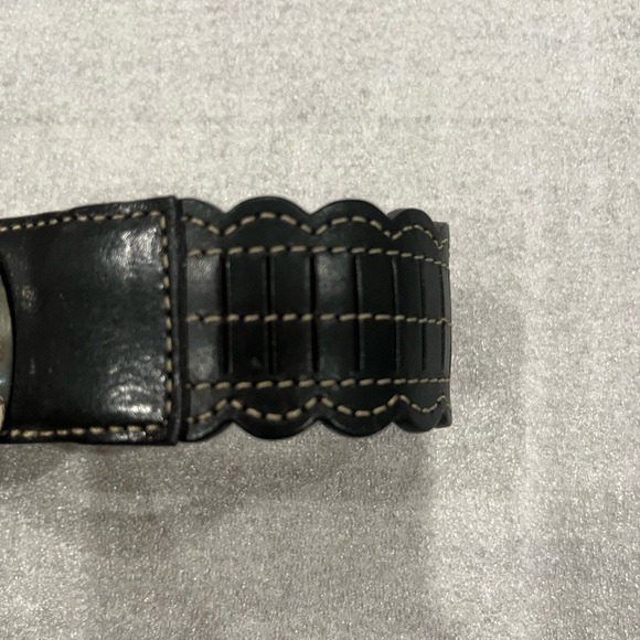 [M]Brighton Black Vintage Leather Western Style Belt Scalloped shape - Picture 3 of 7